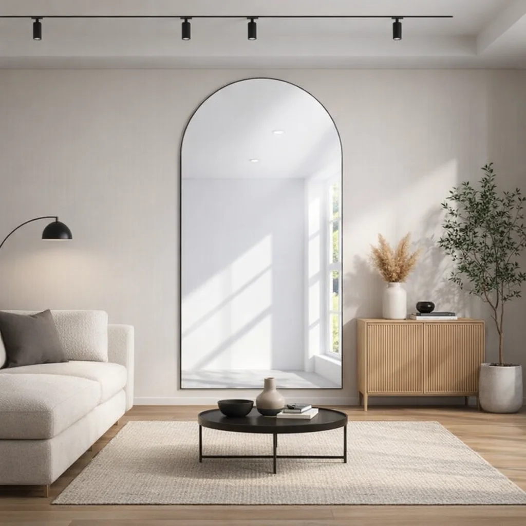 зеркало с аркой на стене